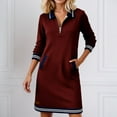 thumbnail image 4 of IWRICH Women's Oversized Sweatshirt Dress Half Zip V Neck Long Sleeve Color Blocking Fall Casual Mini Dresses M, 4 of 6