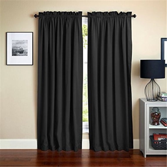 Blazing Needles 108 inch Twill Curtain Panels in Black and Steel Gray (Set of 2)