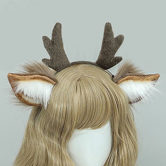 SmartBy Women Plush Christmas Antler Headband Handmade 3D Ear Decor Hair Hoop Cosplay Party Hair Accessories