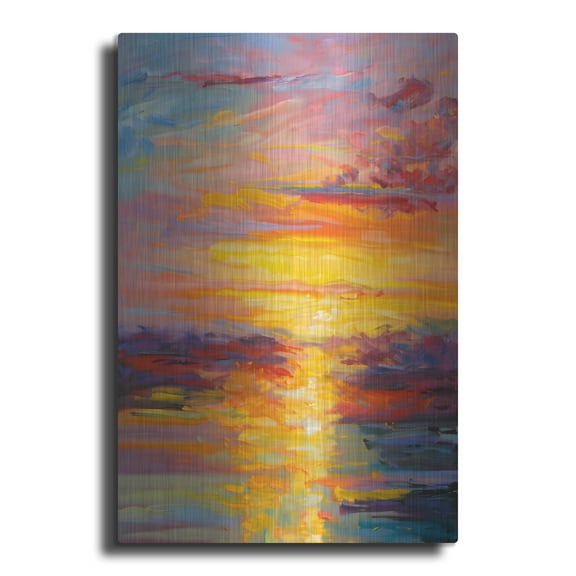 Luxe Metal Art 'Coastal Sunset 3' by Petals Prints Design, Metal Wall Art, 16"x24"