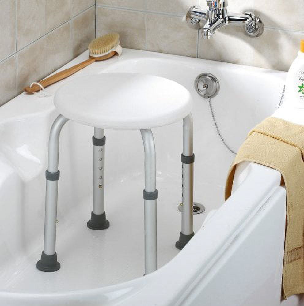 Healthline Bath Round Stool, Shower Bench, Adjustable, Lightweight, Compact bathroom chair, with Non-Slip Seat and Legs, White