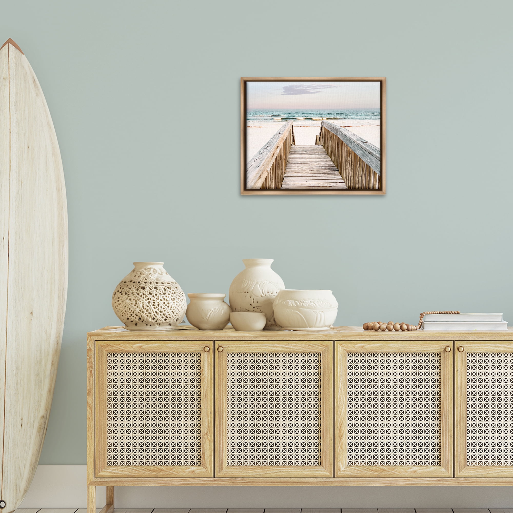 Stupell Industries Steps to Beach Shore Nautical & Beach Photography Brown Floater Framed Canvas Art Print Wall Art, 21 x 17