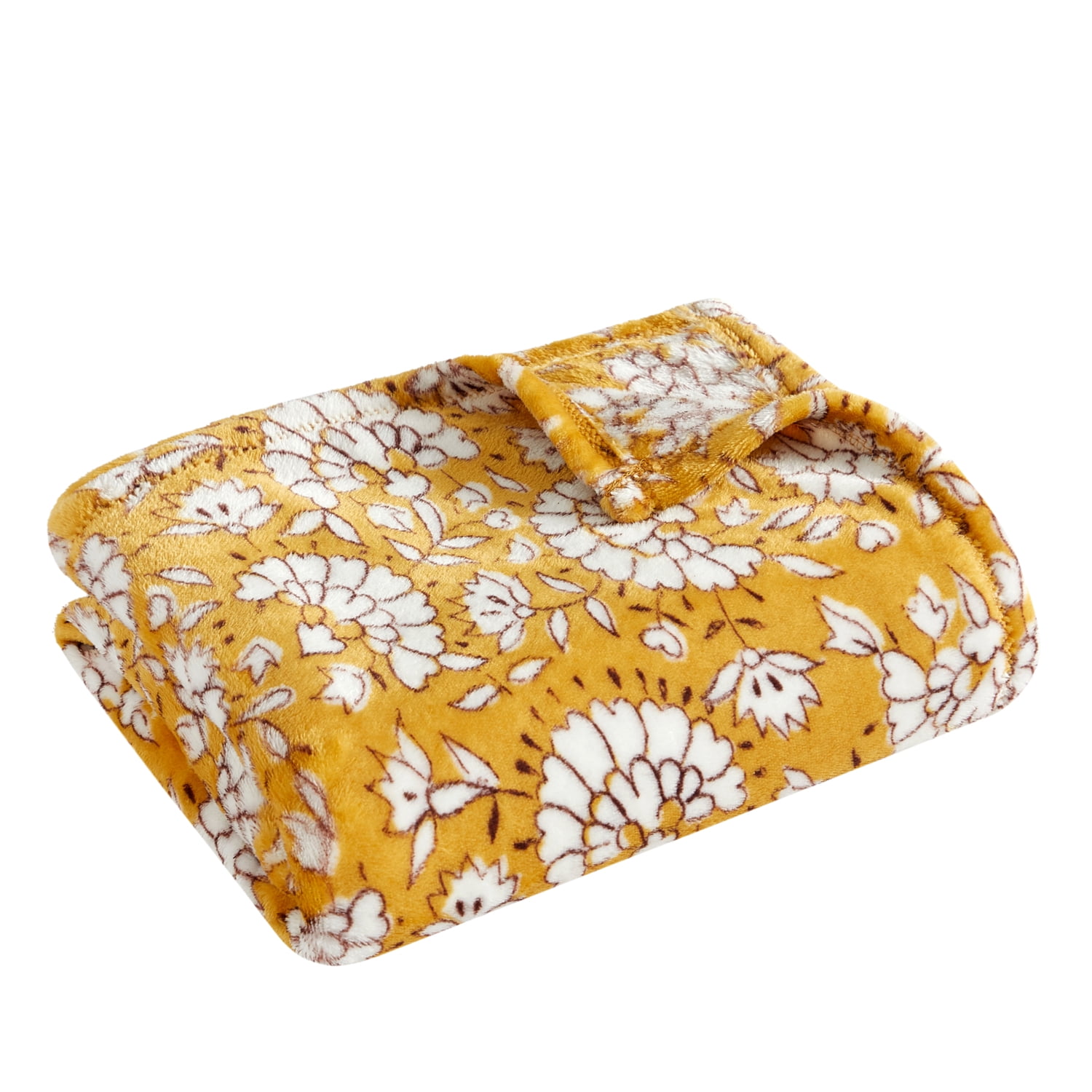 Mainstays Plush Throw Blanket, Brown Butter Floral, 50 x 60 in