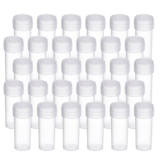 US: Hicarer 100 Pieces 5 ml Plastic Sample Bottles Mini Clear Storage Case with Lid for Accessories Parts Small Items UK: 100 Pieces 5 ml Plastic Sample Bottles Mini Clear Storage Case with Lid for