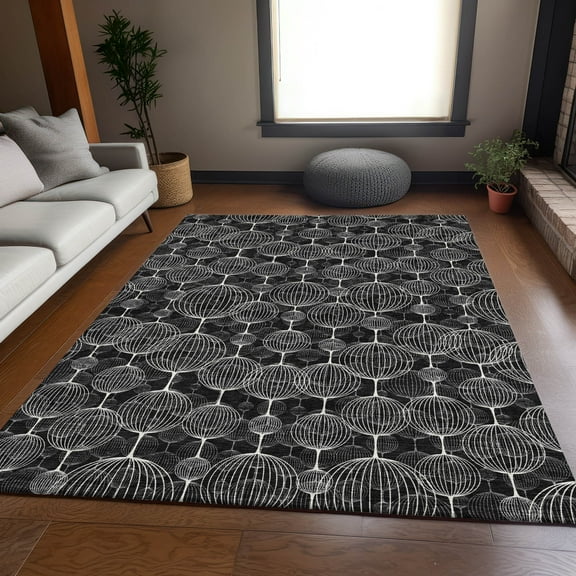 Addison Rugs Chantille Indoor/Outdoor Transitional Geometric Black Washable Rectangle Rug, 8' x 10'