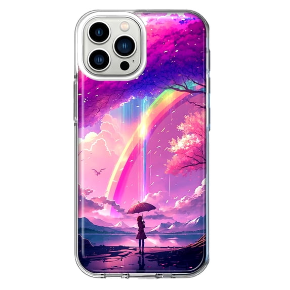 MUNDAZE Apple iPhone 11 Pro Shockproof Clear Hybrid Protective Phone Case Kawaii Manga Pink Cherry Blossom Japanese Rainbow Girl Cover