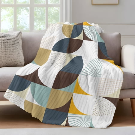 Brown Teal Beige Geometric Fleece Throw Blanket for Couch Middle Century Modern Abstract Art Microfiber Flannel Blanket Lightweight Fuzzy Plush Throw Blankets for Gifts Office 40 x50