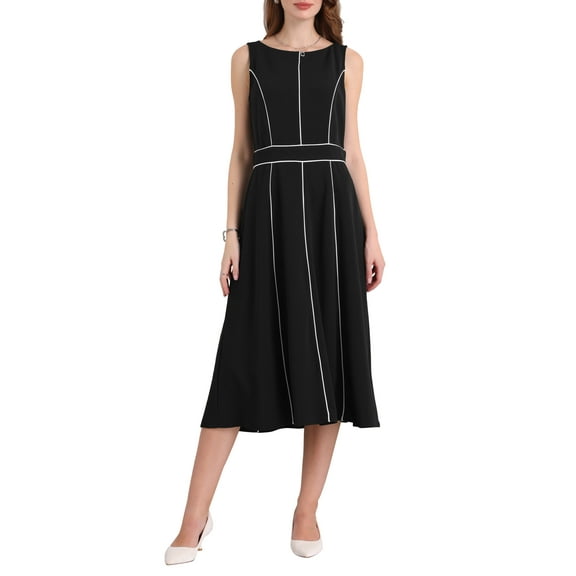 INSPIRE CHIC Womens A-Line Sleeveless Dress Contrast Trim Wear to Work Cocktail Fit & Flare Dresses S Black