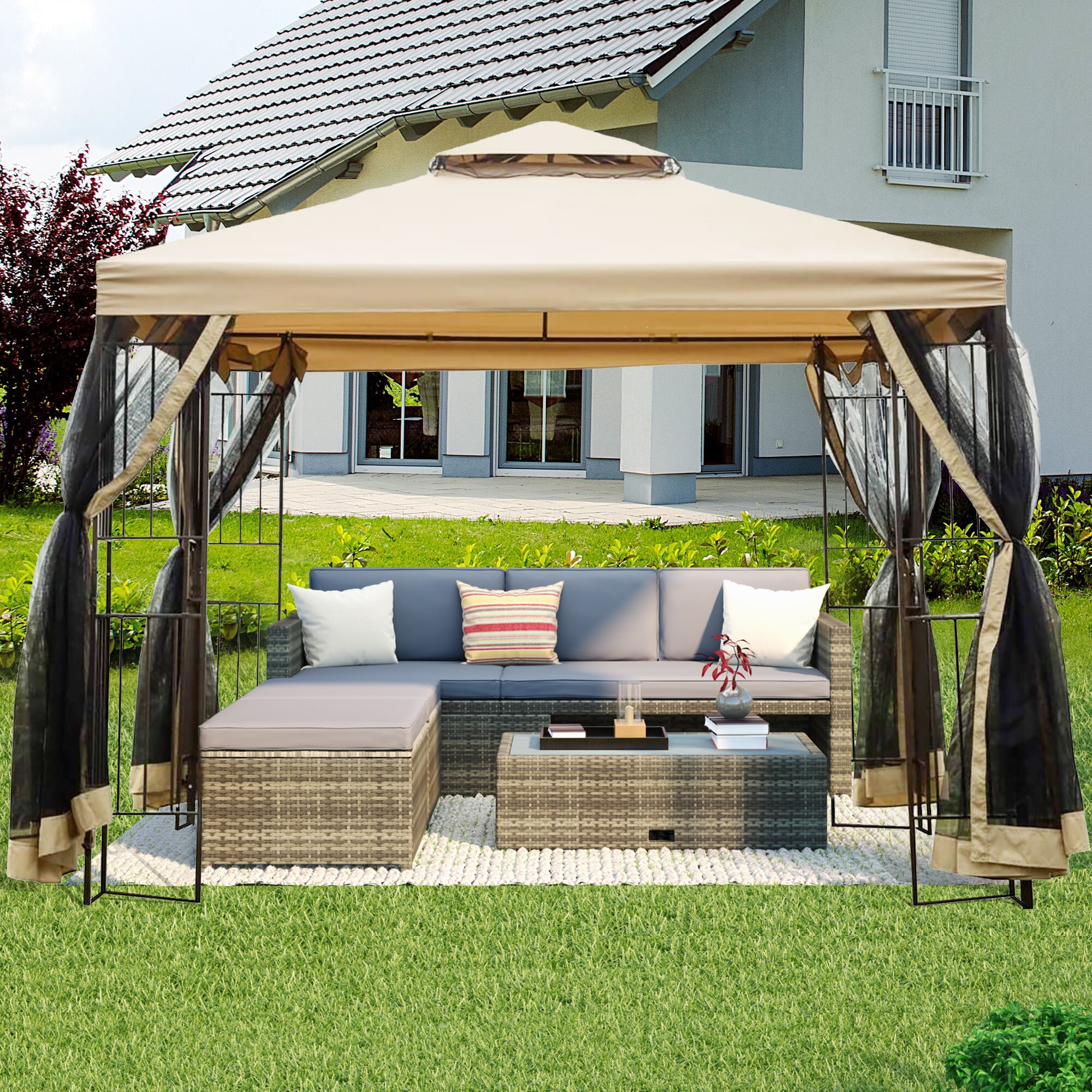 Buy SYNGAR Gazebo with Netting, 10 x 10ft Patio Canopy Tent With Double