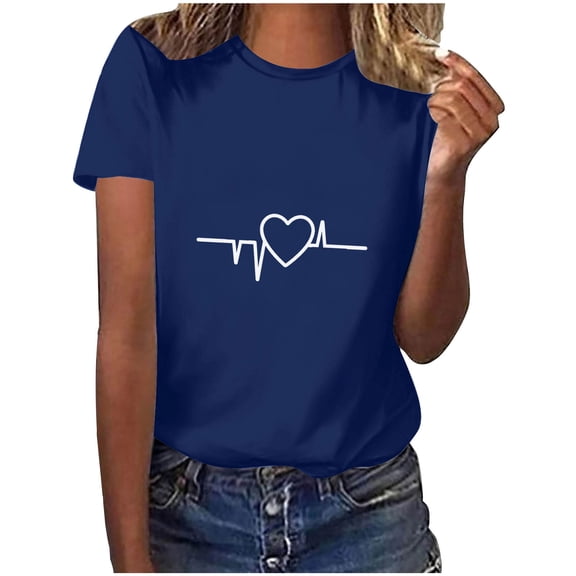 Tbopshirt Valentine's Day T-Shirts for Women Short Sleeve Graphic Tees, Plus Size Tops,Valentines Day Fashion Crewneck Printing Love Heart T-Shirt Casual Loose Womens Tops S-XXXL