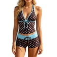 thumbnail image 2 of Y2k Vintage 2 Pieces Bikini Set Coquette Halter Tankini Top with Shorts Whimsy Polka Dot Beach Swimsuit Vacation Outfit Blue M, 2 of 7