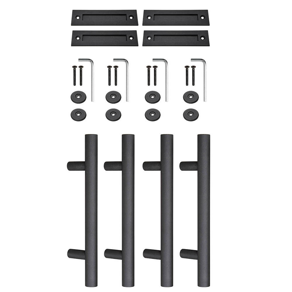 4x 12" Matte Black Sliding Barn Door Pull Flush Handle Hardware Set