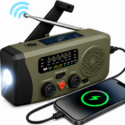 Portable Hand Crank Emergency Radio with AM FM SW, Solar and USB C Charging, LED Flashlight, SOS Alarm and Phone Charger, Olive Drab