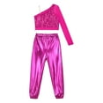 thumbnail image 4 of YONGHS Kids Girls One Shoulder Crop Top with Metallic Harem Pants Hip Hop Ballet Dance Outfits Hot Pink 12, 4 of 7