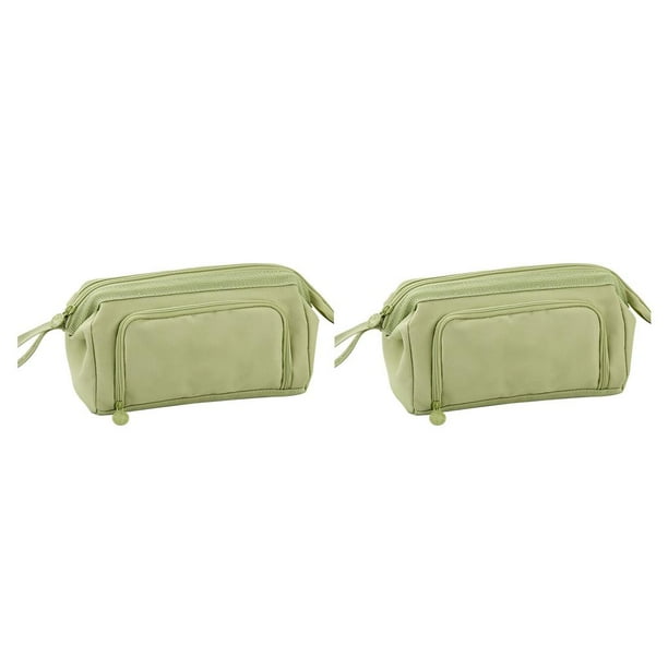 Injueey Bolsas de lápices, caja de almacenamiento multifuncional grande de doble capa con múltiples bolsillos, suministros escolares para Verde 2piezas