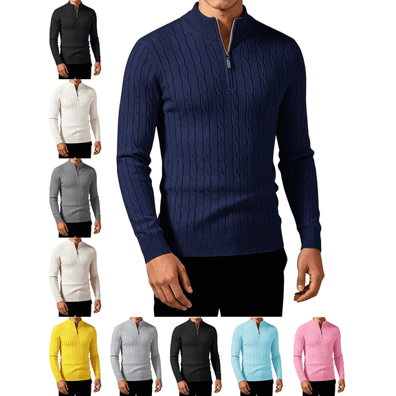 Men's Sweaters Quarter Zip Mock Neck Pullover Sweater Casual Regular Fit Soft Touch Base Layer Top for Outdoor Work