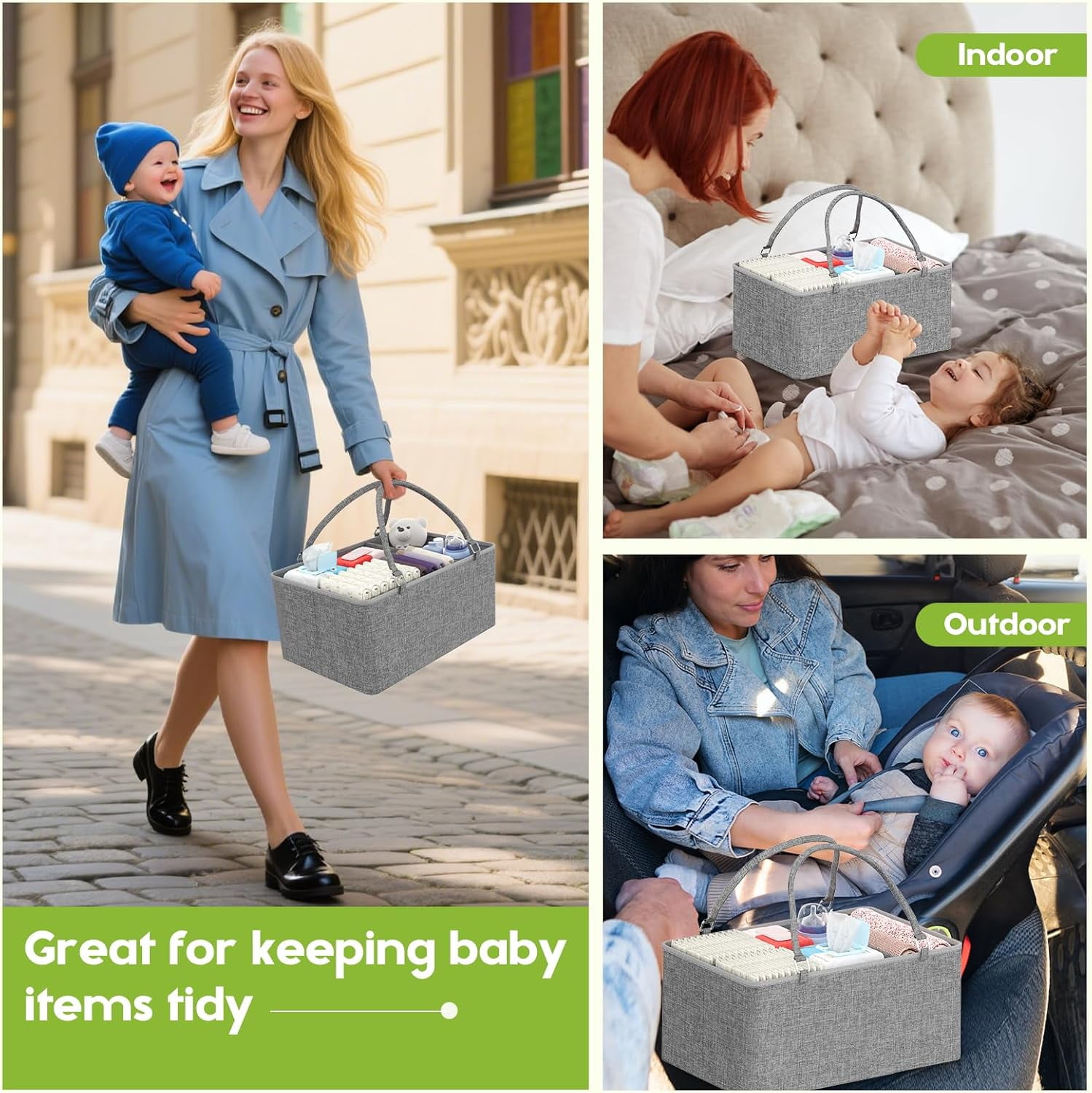Gofinoday 2-in-1 Baby Diaper Caddy Organizer, 3-Tier Rolling Nursery Cart with Removable Caddy, Dividers, Drawers and Lockable Wheels, Gray
