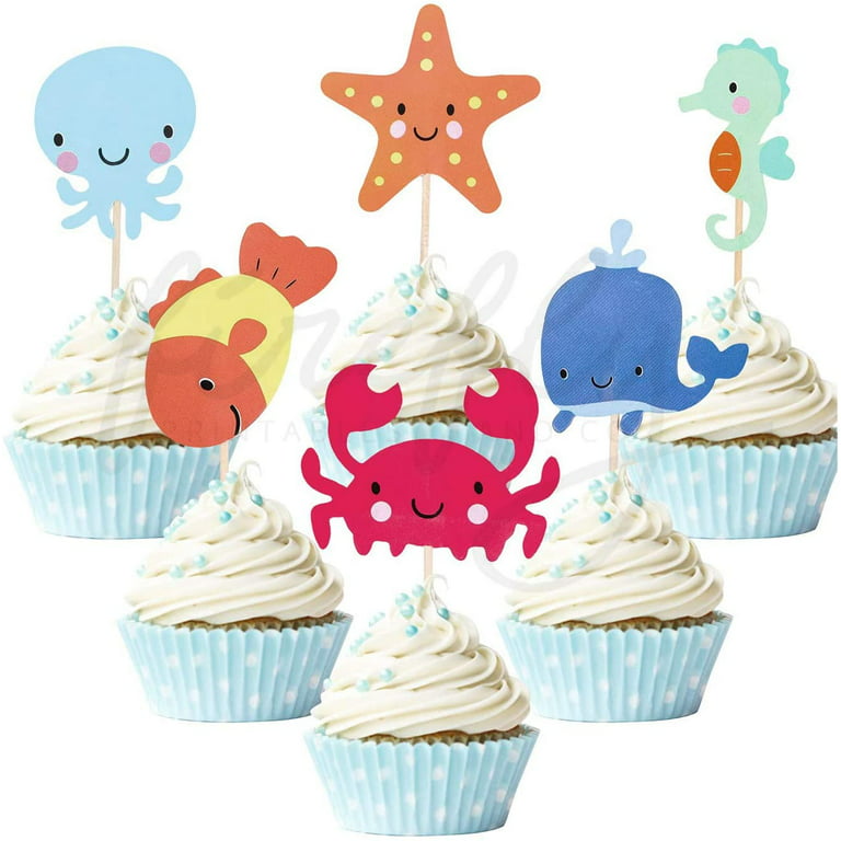 Aquarium Fish 24 Cupcakes Toppers Double Sized Baby Shower