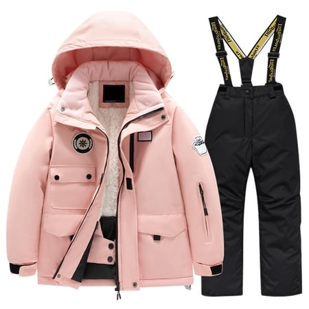 XFHLMJFF Kids Ski Suit Snowsuit With Hooded Children Waterproof Windproof Ski Overall Winter Snowboarding Warm Snow Suits Long Sleeve Jacket and Pants 2Pcs Size 14-16 Years