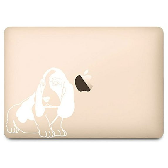 White Basset Hound Decal for 12" Macbook