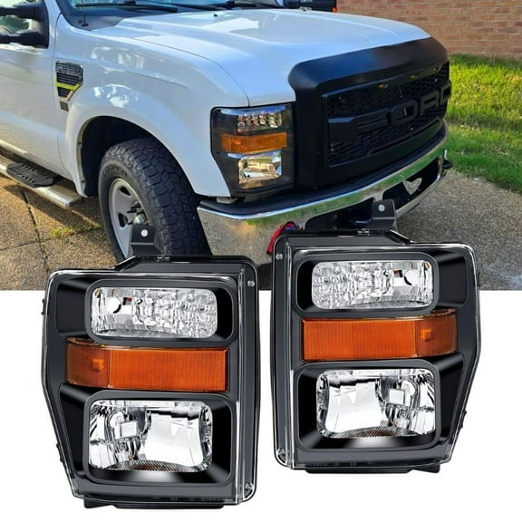 Nilight Headlight Assembly Compatible with 2008 2009 2010 Ford F250 F350 F450 Super Duty Headlamps Replacement Black Housing Amber Reflector Clear Lens Driver and Passenger Side