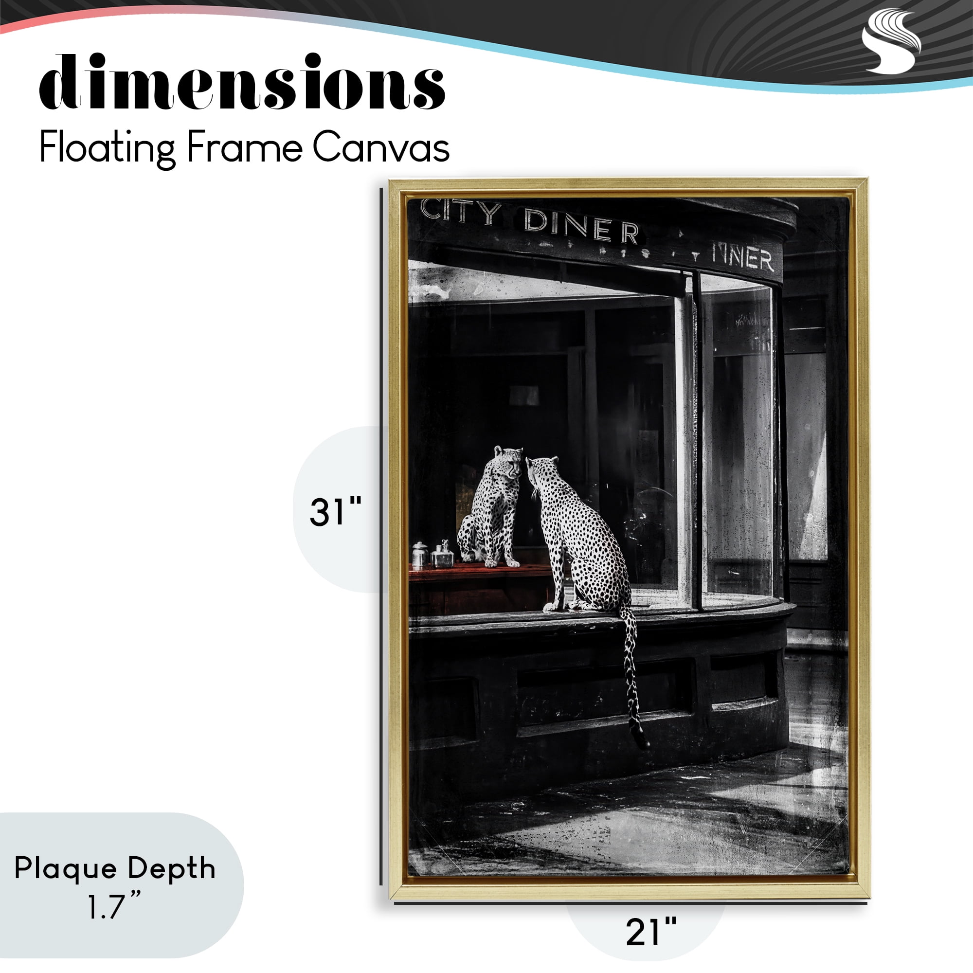 Stupell Industries Diner Noir Leopard Reflection Gold Framed Floater Canvas Wall Art, design by Annabelle Hall