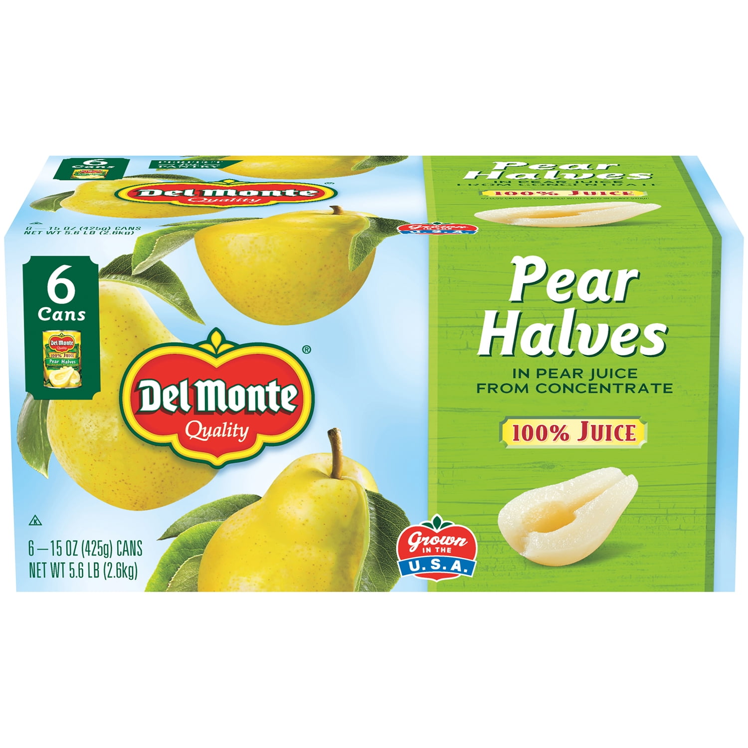(6 Cans) Del Monte Canned Pear Halves, 100 Juice, 15 oz
