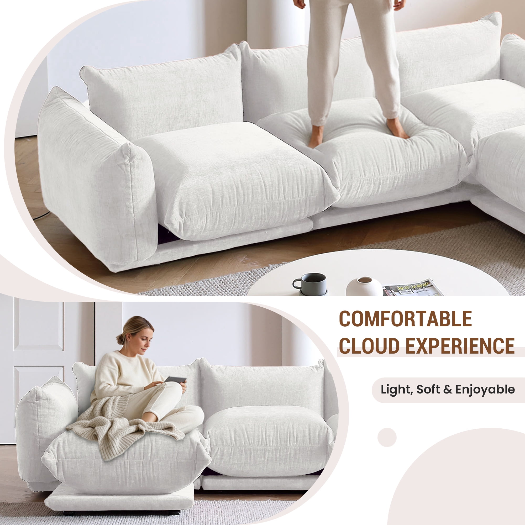 Magic Home Convertible Modular Sectional Sofa Foam Couch Loveseat Sofa Chenille Couch 2-Seat Sofa Sectional Couch for Living Room,Beige