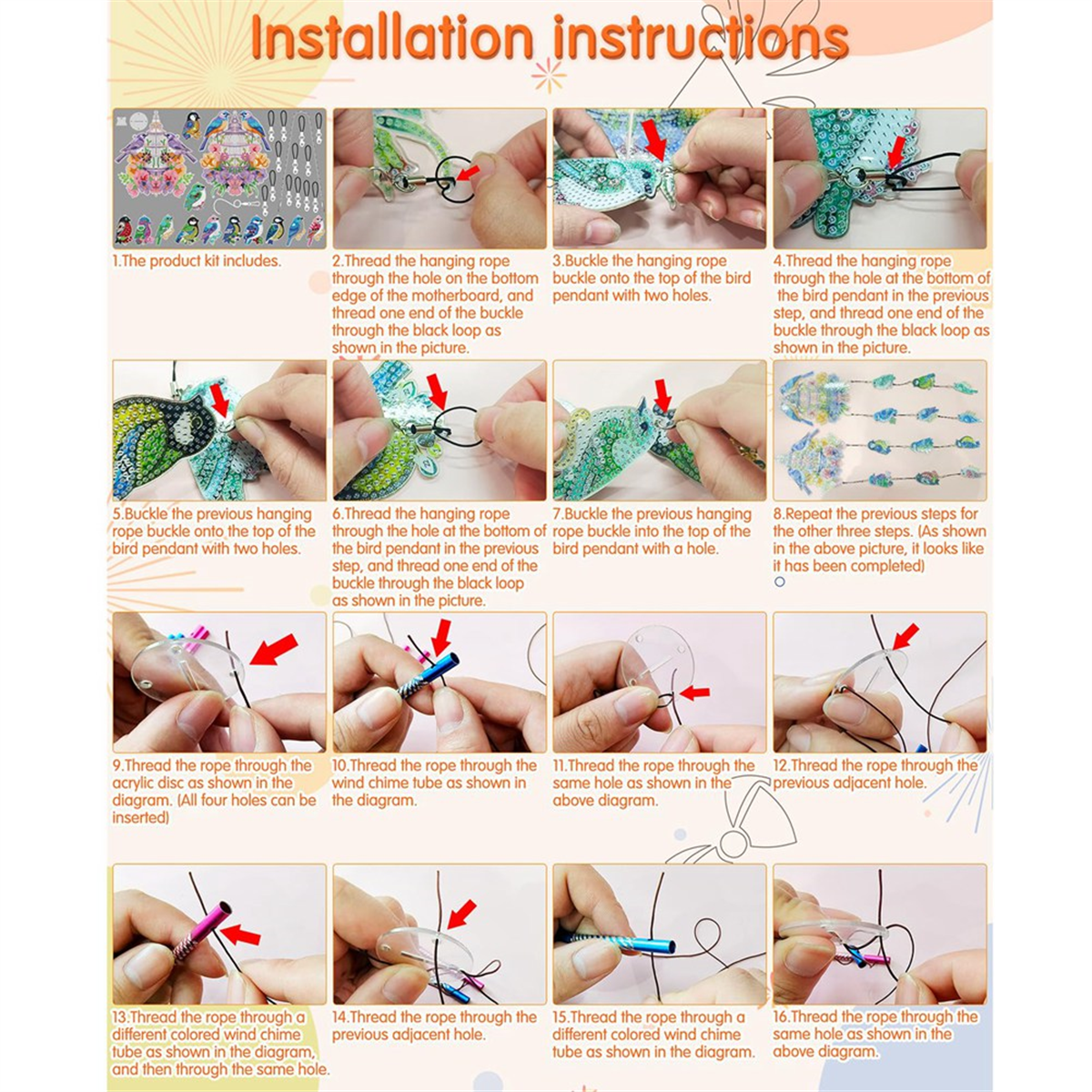DIY Dotted Diamond Art Painting Wind Chime Kit, Three-Dimensional Sun Catchers Diamonds Dot Paintings A