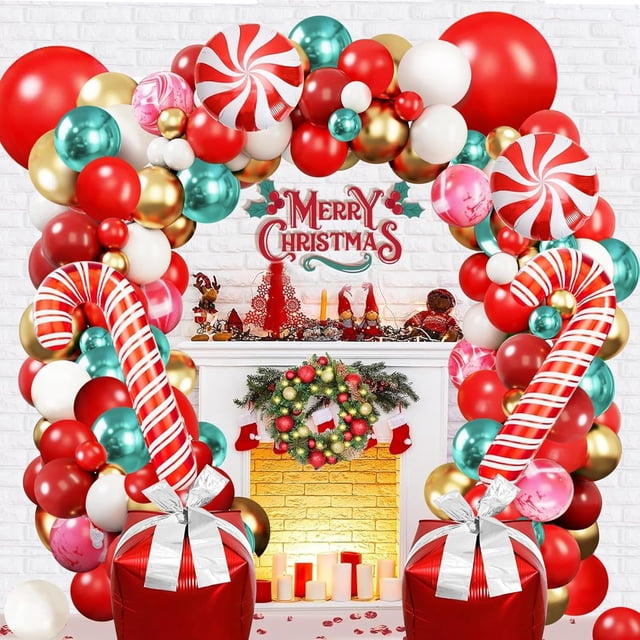 Guirlande de Ballons de Noël, 168 Pcs Ballons de Noël Ballons Rouges Roses Verts pour Décorations de Noël...