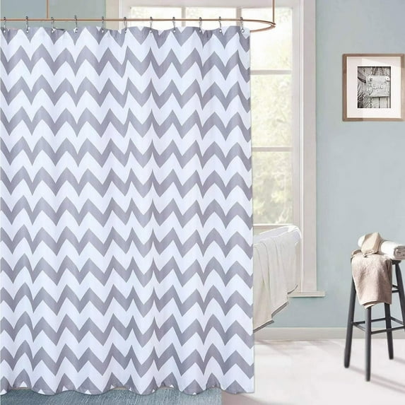 Extra Long Shower Curtain 84 inches Long with Chevron Striped Pattern Heavy Weight Waterproof Fabric Shower Curtain for Bathroom, Gray White