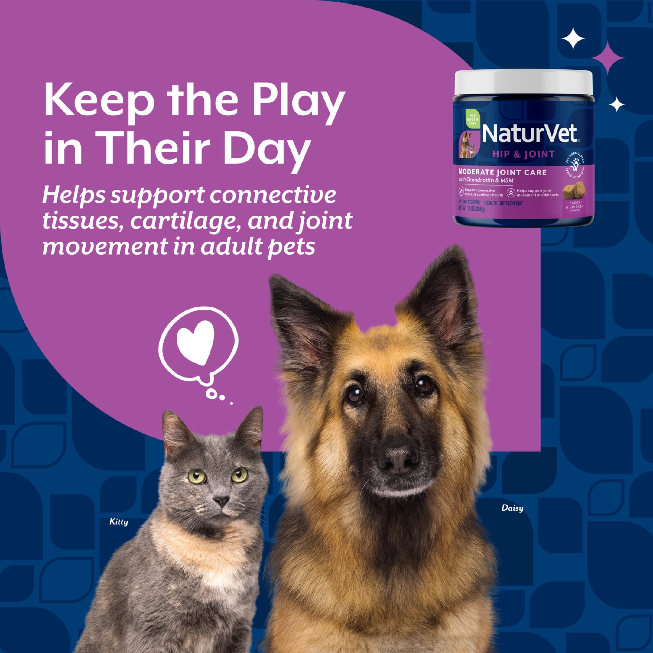 NaturVet Moderate Joint Care Hip & Joint Supplement for Dogs and Cats, Bacon and Chicken Flavor, 120 Count