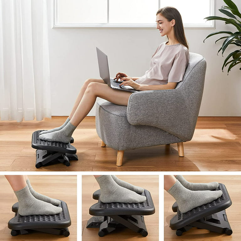 Mount-It! Ergonomic Under Desk Footrest with 3 Height Levels |Height  Adjustable Tilting Foot Stool | Home Office Footrest with Massage Surface  for