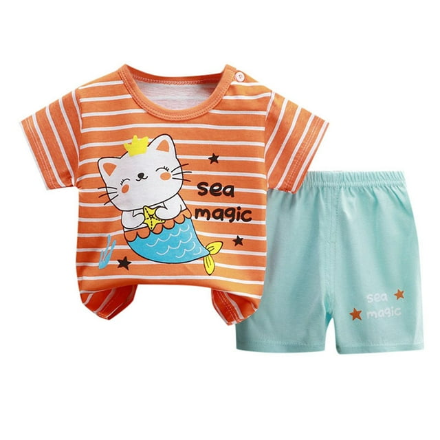 Ensemble de Pyjama pour Garçon, Col Rond, Doux et Confortable, Dessin Animé, Été, Pyjamas, Tenue de Nuit, Pyjama pour Fille, Taille 5-6 Ans, Vêtements pour Enfants