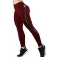 thumbnail image 2 of Women'S Mesh High Waist Yoga Leggings with Pockets, Tummy Control, 4-Way Stretch Wine Red M, 2 of 8