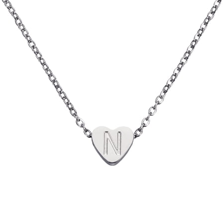 Uxcell Initial Heart Necklace for Women, 18K Gold Plated Stainless Steel Chain Dainty Personalized Name Letter N Pendant Necklaces for Woman Jewelry Gifts, Silver Tone