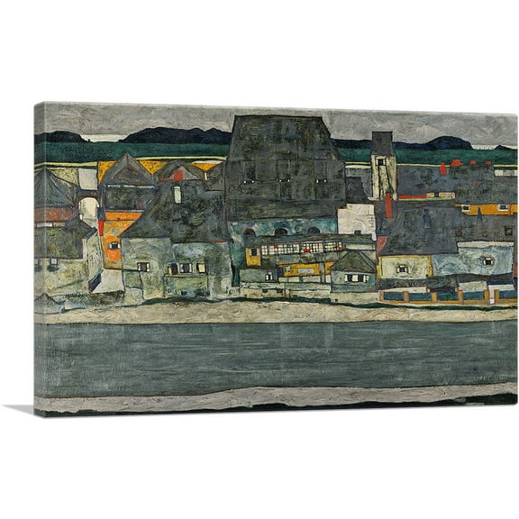 ARTCANVAS Houses on the River - The Old Town Canvas Art Print by Egon Schiele - Size: 26" x 18" (0.75" Deep)