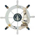 thumbnail image 1 of Bienvenido Rueda de barco de madera de 28CM con cuerda, barco de madera, volante náutico, timón, decoración de pared, adorno colgante para puerta, 1 of 5
