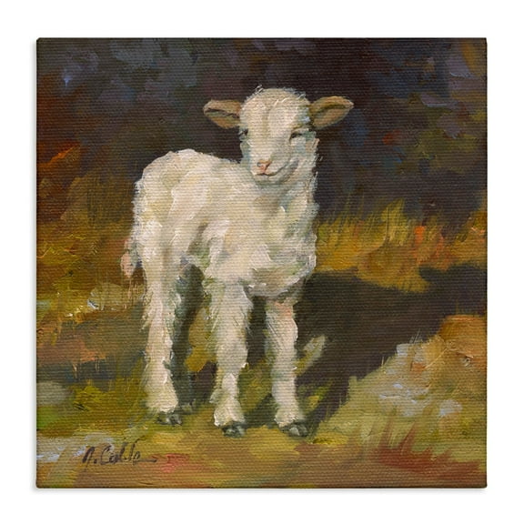 The Stupell Home Decor Soft and Sweet Baby Lamb and Shadow Oil Painting Canvas Wall Art