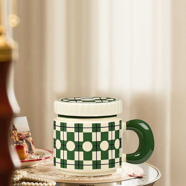 Fiudx Taza de Cerámica para Agua, Color Verde, Tapa Que Mantiene Las Bebidas Calientes, Multiusos, Oficina, Escuela, Viajes, Ideal para Regalar, Día Del Maestro, Día Del Padre, San Valentín, Capacida