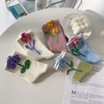 thumbnail image 3 of 5 Pairs Tulip Flower Embroidered Socks, Mid-Tube Socks for Women, Tulip Flower Pattern Cotton Socks, 3 of 5