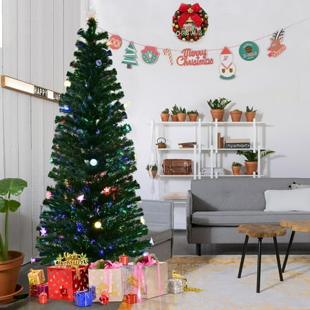 7 Ft Fiber Optic Tree Gymax Pre-Lit 7' Fiber Optic Multicolor LED Lights Artificial Christmas Tree Metal Stand ()