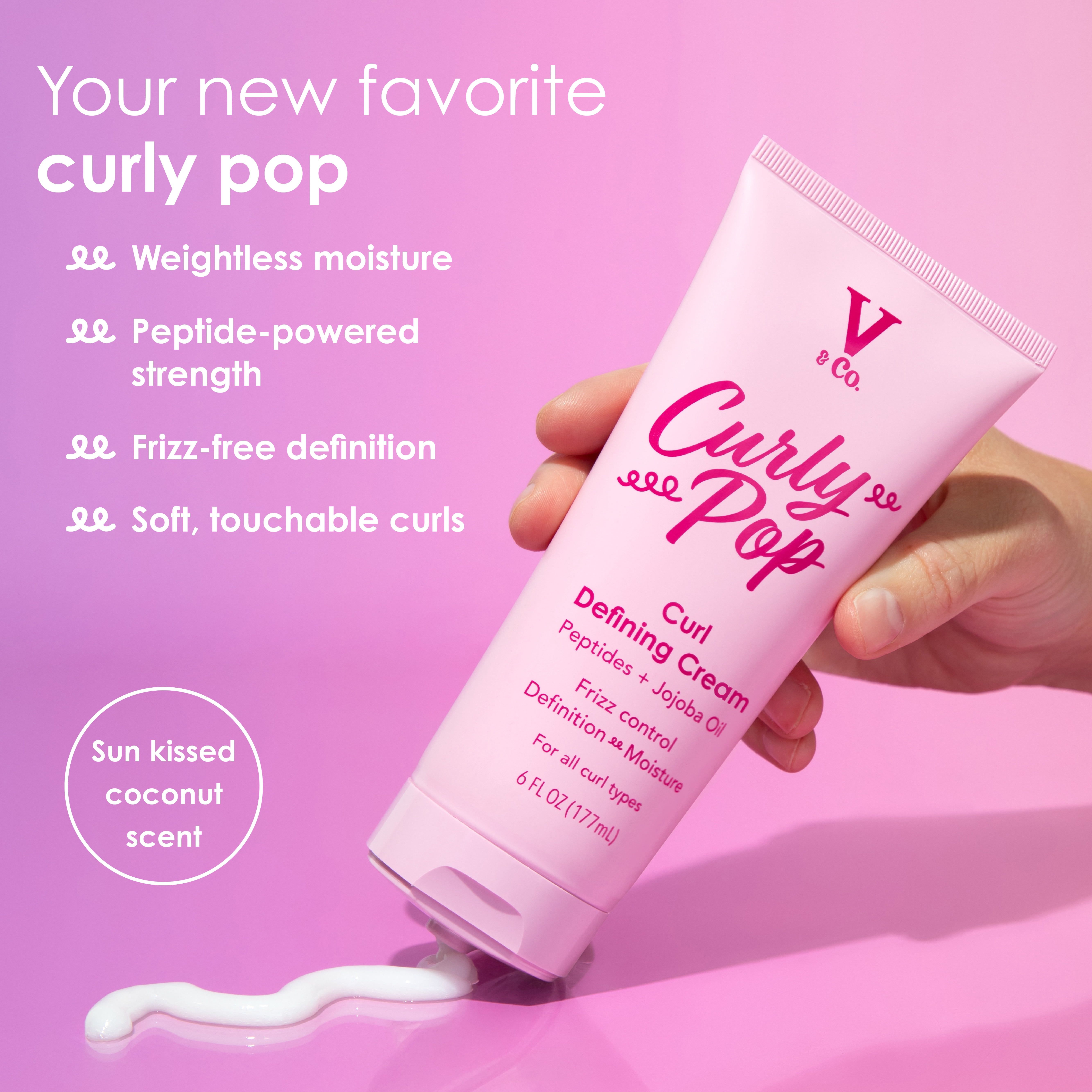 V&Co. Beauty Curly Pop Curl Defining Cream – Curl Cream for Curly Hair, Anti Frizz & Moisturizing Hair Care with Peptides & Jojoba Oil, 6 fl oz