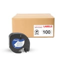 thumbnail image 1 of 100 Pack of 91331 Black on White Compatible Vinyl Tape for Dymo Letratag 1/2" (12mm x 4m), 1 of 5