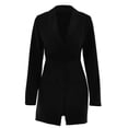 thumbnail image 3 of VISgogo Ladies Temperament Short Suit Dress, Verano Mujer Color Sólido Manga Larga Solapa Hueco Falsa Dos Piezas Falda Delgada VISgogo moda, 3 of 9