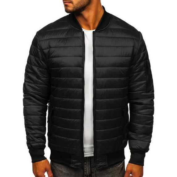 Men's Padded Outerwear Quilted Puffer Stand Neck Long Sleeve Coat Zip Winter Warm Down Jacket