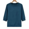 thumbnail image 6 of Womens Sweatshirt Dqueduo Women's Solid Color Loose 3/4 Sleeve Round Neck Sweatshirt – Casual All-Season Top Navy L, 6 of 6