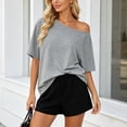 thumbnail image 5 of biudgviw Womens Off the Shoulder Tops Casual Short Sleeve Oversized T Shirts Comfy Loose Fit Basic Tees Fashion Clothing, 5 of 6