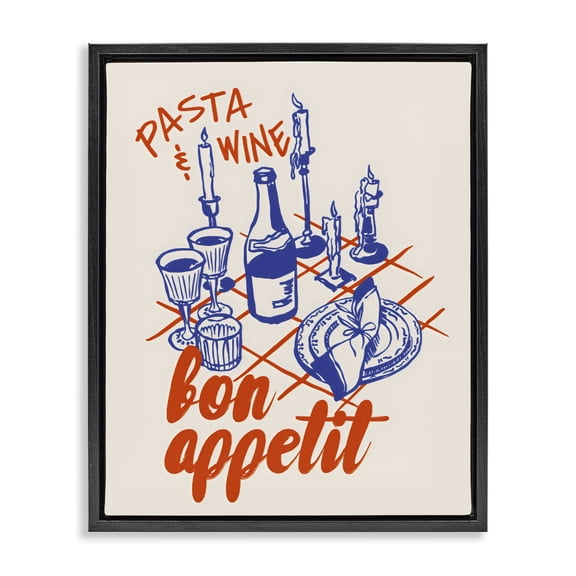 Stupell Industries Pasta & Wine Bon Appetit Black Framed Floater Canvas Wall Art, design by The Prints Vibe