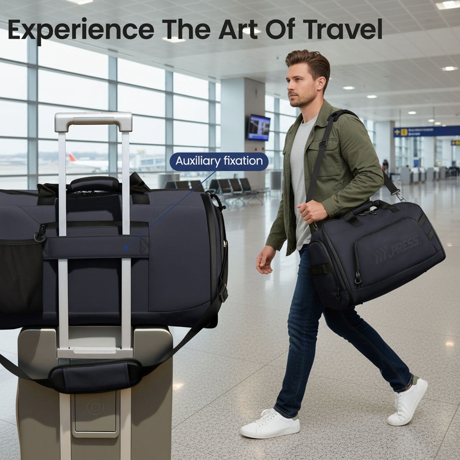 Convertible Garment Duffel Bag with Shoulder Strap, Foldable Duffle Bag for Men Women, 2-in-1 Hanging Suitcase Suit Travel Bag, Navy - GB261